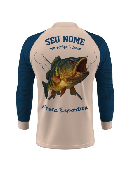 Camisa de Pesca Pro Elite Just Hook It Tucunaré Azul Petróleo – Dry UV50+ e Punho Luva