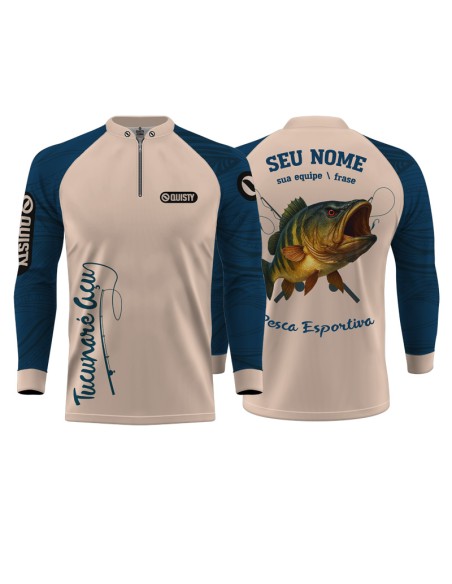 Camisa de Pesca Pro Elite Just Hook It Tucunaré Azul Petróleo – Dry UV50+ e Punho Luva