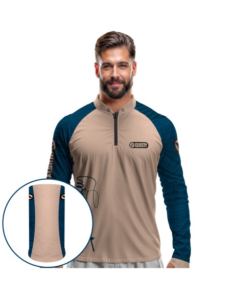 Combo Premium Camisa de Pesca Pro Elite Just Hook It Tucunaré Azul Petróleo – Dry UV50+ e Punho Luva + Máscara DryUv50