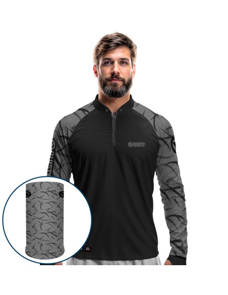Combo Pro Elite Black Bass Kid Ocelos Black – Camisa Punho luva Dry UV50+ + Máscara
