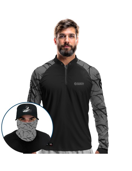 Super Combo Pro Black Bass Kid Ocelos Black – Camisa Punho luva Dry UV50+ + Máscara + Boné