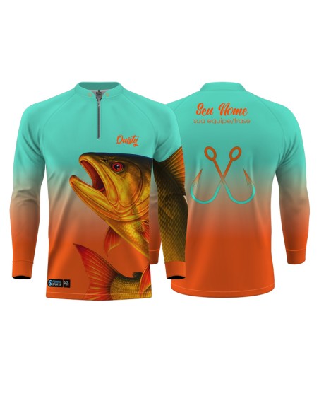 Super Combo - Dourado do Rio Fúria Dourada Aurora Pesca Esportiva - Camisa + Punho Luva + Máscara + Boné Tela DryUv50+
