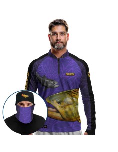 Supercombo de Pesca Dourado Do Rio Roxo Dryfit com camisa punholuva Dry UV50+, Máscara e Boné