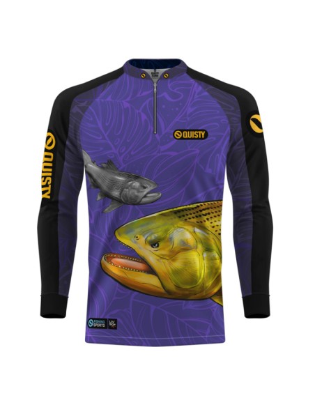 Supercombo de Pesca Dourado Do Rio Roxo vista frontal Dryfit com camisa punholuva Dry UV50+, Máscara e Boné