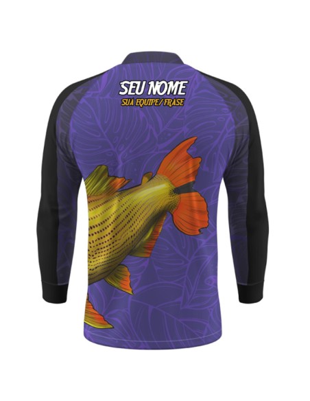 Supercombo de Pesca Dourado Do Rio Roxo vista traseira Dryfit com camisa punholuva Dry UV50+, Máscara e Boné