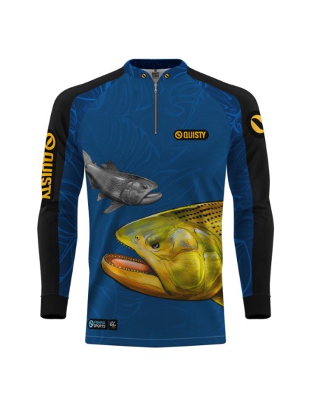 Supercombo de Pesca Dourado Do Rio Azul vista frontal Dryfit com camisa punholuva Dry UV50+, Máscara e Boné