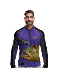 Camisa de Pesca Dourado Do Rio Roxo Dryfit com proteção UV50+ e punho luva