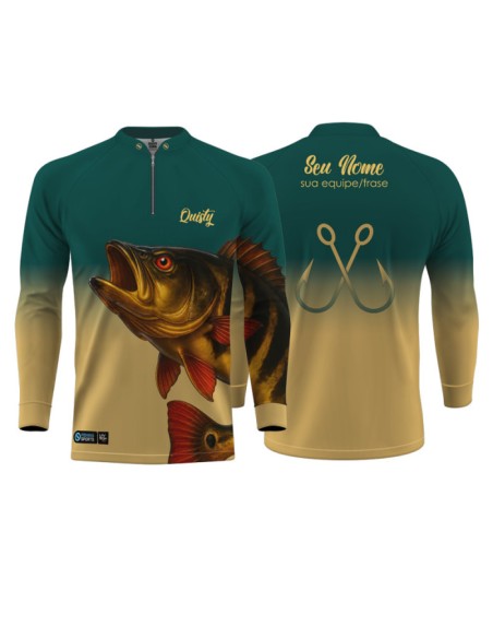 Camisa de Pesca Tucunaré Açu O Soberano das Águas Imperial frente e costas Dryfit com proteção UV50+ e punho luva