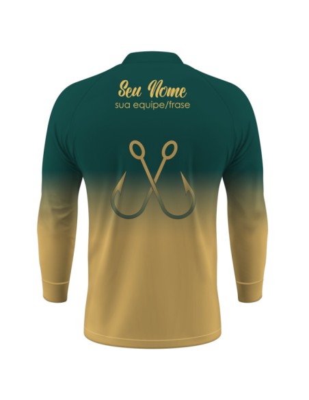Supercombo de Pesca Dourado do Rio Fúria Dourada Oceano vista traseira Dryfit com camisa punholuva Dry UV50+, Máscara e Boné