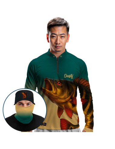 Supercombo de Pesca Tucunaré Açu O Soberano das Águas Imperial Dryfit com camisa punholuva Dry UV50+, Máscara e Boné