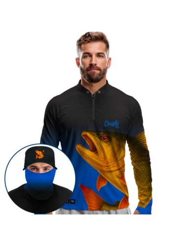 Supercombo de Pesca Dourado do Rio Fúria Dourada Oceano Dryfit com camisa punholuva Dry UV50+, Máscara e Boné