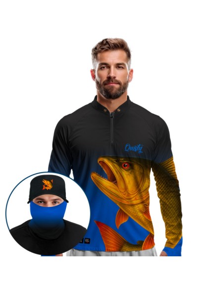 Supercombo de Pesca Dourado do Rio Fúria Dourada Oceano Dryfit com camisa punholuva Dry UV50+, Máscara e Boné