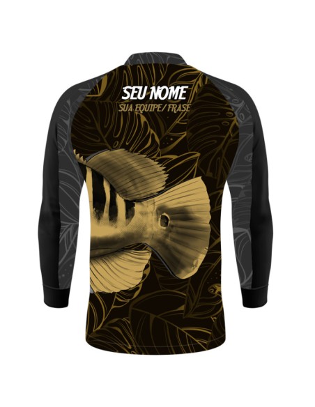 Supercombo de Pesca Pesca Tucunaré Azul Gold vista traseira Dryfit com camisa punholuva Dry UV50+, Máscara e Boné