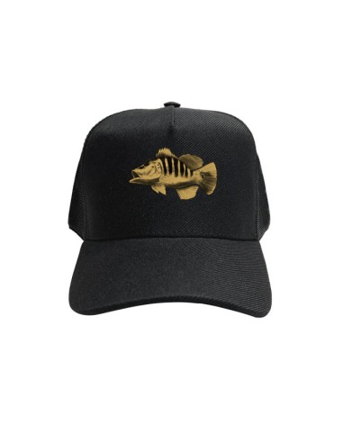 Supercombo de Pesca Pesca Tucunaré Azul Gold vista frontal Dryfit com camisa punholuva Dry UV50+, Máscara e Boné