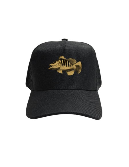Supercombo de Pesca Pesca Tucunaré Azul Gold vista frontal Dryfit com camisa punholuva Dry UV50+, Máscara e Boné