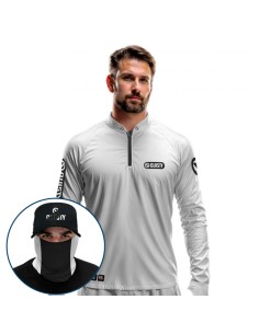 Supercombo de Pesca Sport Clean Branca Dryfit com camisa punholuva Dry UV50+, Máscara e Boné