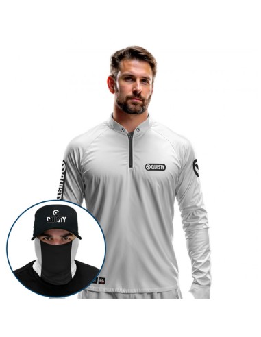 Supercombo de Pesca Sport Clean Branca Dryfit com camisa punholuva Dry UV50+, Máscara e Boné