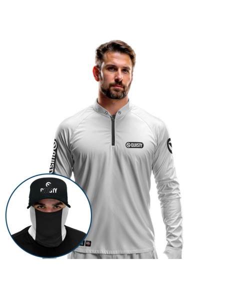 Supercombo de Pesca Sport Clean Branca Dryfit com camisa punholuva Dry UV50+, Máscara e Boné