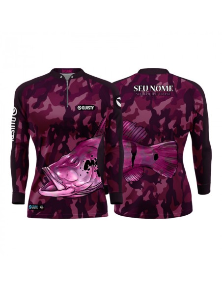 Combo de Pesca Tucunaré Pantanal Feminina frente e costas Dryfit com camisa punholuva Dry UV50+ e Máscara