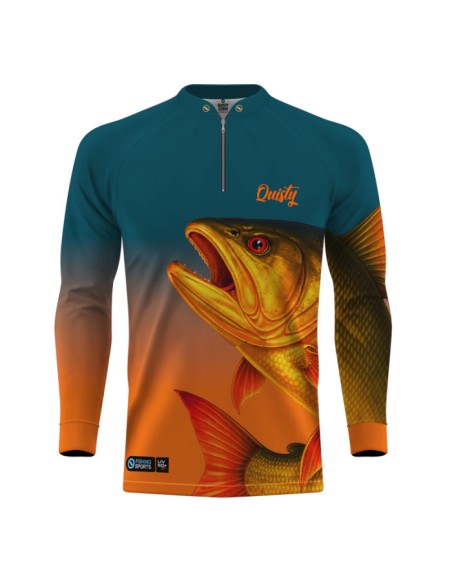 Combo de Pesca Dourado Do Rio Fúria Dourada Imperial vista frontal Dryfit com camisa punholuva Dry UV50+ e Máscara