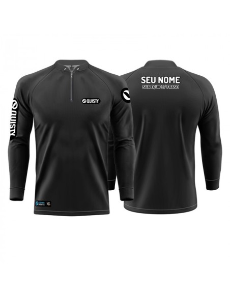 Camisa de Pesca Sport Clean Preta frente e costas Dryfit com proteção UV50+ e punho luva