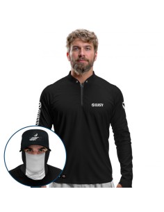 Supercombo de Pesca Sport Clean Preta Dryfit com camisa punholuva Dry UV50+, Máscara e Boné
