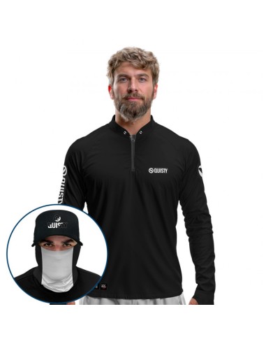 Supercombo de Pesca Sport Clean Preta Dryfit com camisa punholuva Dry UV50+, Máscara e Boné