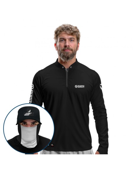 Supercombo de Pesca Sport Clean Preta Dryfit com camisa punholuva Dry UV50+, Máscara e Boné