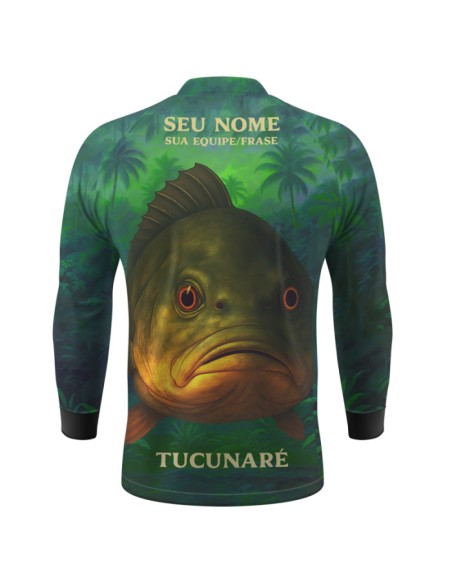 Supercombo de Pesca Tucunaré Amazon vista traseira Dryfit com camisa punholuva Dry UV50+, Máscara e Boné