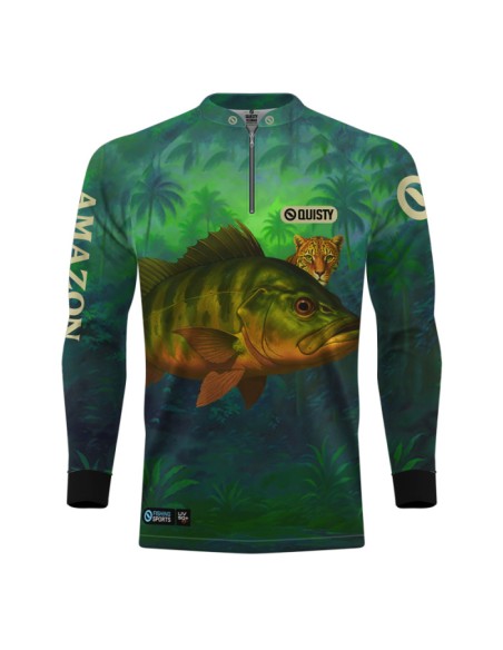 Supercombo de Pesca Tucunaré Amazon vista frontal Dryfit com camisa punholuva Dry UV50+, Máscara e Boné