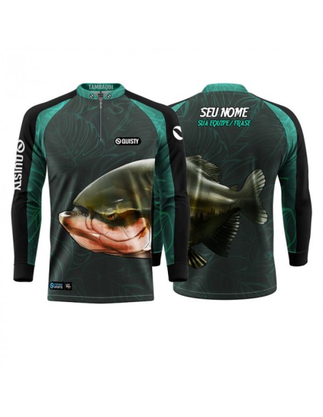 Supercombo de Pesca Tambaqui Azul frente e costas Dryfit com camisa punholuva Dry UV50+, Máscara e Boné