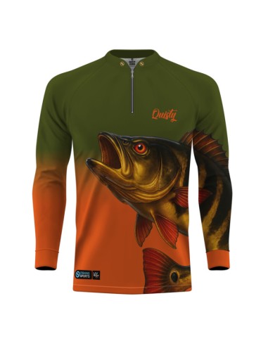 Camisa de Pesca Tucunaré Açu O Soberano das Águas Selvagem vista frontal Dryfit com proteção UV50+ e punho luva