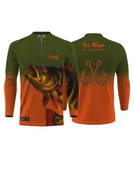 Combo de Pesca Tucunaré Açu O Soberano das Águas Selvagem frente e costas Dryfit com camisa punholuva Dry UV50+ e Máscara