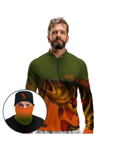 Supercombo de Pesca Tucunaré Açu O Soberano das Águas Selvagem Dryfit com camisa punholuva Dry UV50+, Máscara e Boné
