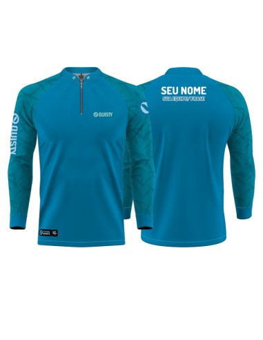 Combo de Pesca Black Bass Kid Ocelos Blue frente e costas Dryfit com camisa punholuva Dry UV50+ e Máscara