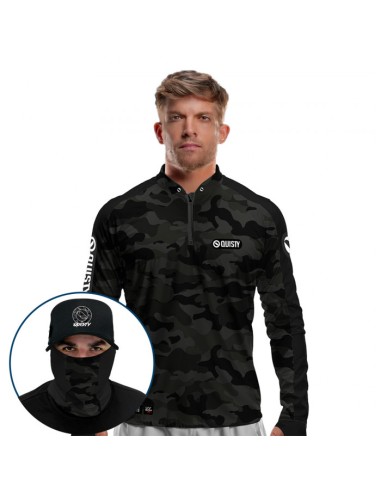 Supercombo de Pesca Army Black Dryfit com camisa punholuva Dry UV50+, Máscara e Boné