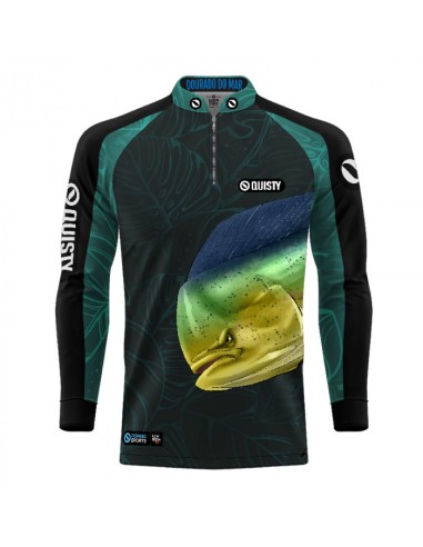 Supercombo de Pesca Dourado do Mar Azul vista frontal Dryfit com camisa punholuva Dry UV50+, Máscara e Boné