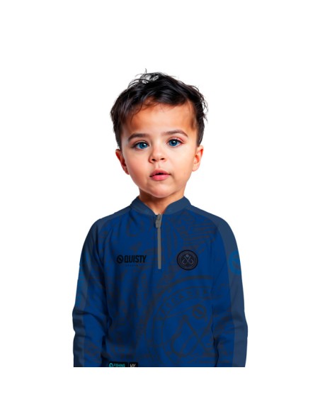 Modelo infantil vestindo Camisa de Pesca Anzol Blue Dryfit com proteção UV50+ e punho luva