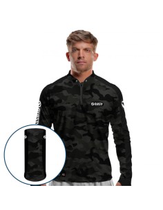 Combo de Pesca Army Black Dryfit com camisa punholuva Dry UV50+ e Máscara