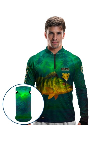 Combo de Pesca Tucunaré Amazon Dryfit com camisa punholuva Dry UV50+ e Máscara