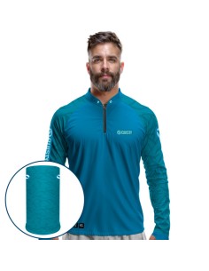 Combo de Pesca Black Bass Kid Ocelos Blue Dryfit com camisa punholuva Dry UV50+ e Máscara