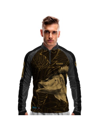 Camisa de Pesca Pesca Tucunaré Azul Gold Dryfit com proteção UV50+ e punho luva