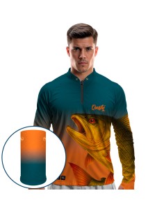 Combo de Pesca Dourado Do Rio Fúria Dourada Imperial Dryfit com camisa punholuva Dry UV50+ e Máscara