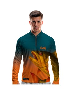 Camisa de Pesca Dourado do Rio Fúria Dourada Imperial Dryfit com proteção UV50+ e punho luva