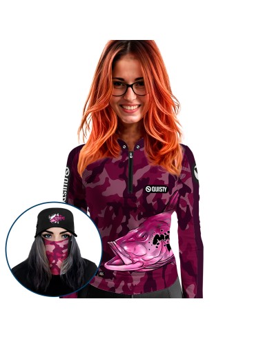 Supercombo de Pesca Tucunaré Pantanal Feminina Dryfit com camisa punholuva Dry UV50+, Máscara e Boné