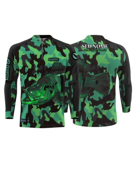 Combo de Pesca Tucunaré Pantanal Green frente e costas Dryfit com camisa punholuva Dry UV50+ e Máscara