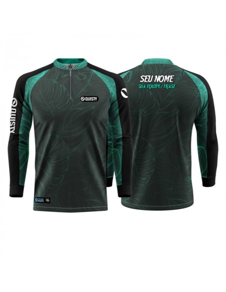 Camisa de Pesca Tucunaré Azul Clean frente e costas Dryfit com proteção UV50+ e punho luva