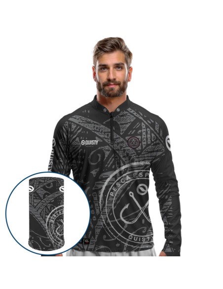 Combo de Pesca Anzol Black Dryfit com camisa punholuva Dry UV50+ e Máscara