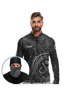 Supercombo de Pesca Anzol Black Dryfit com camisa punholuva Dry UV50+, Máscara e Boné
