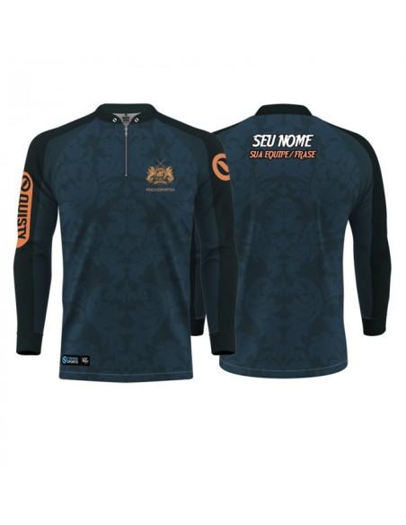 Supercombo de Pesca Tucuna No Stress frente e costas Dryfit com camisa punholuva Dry UV50+, Máscara e Boné